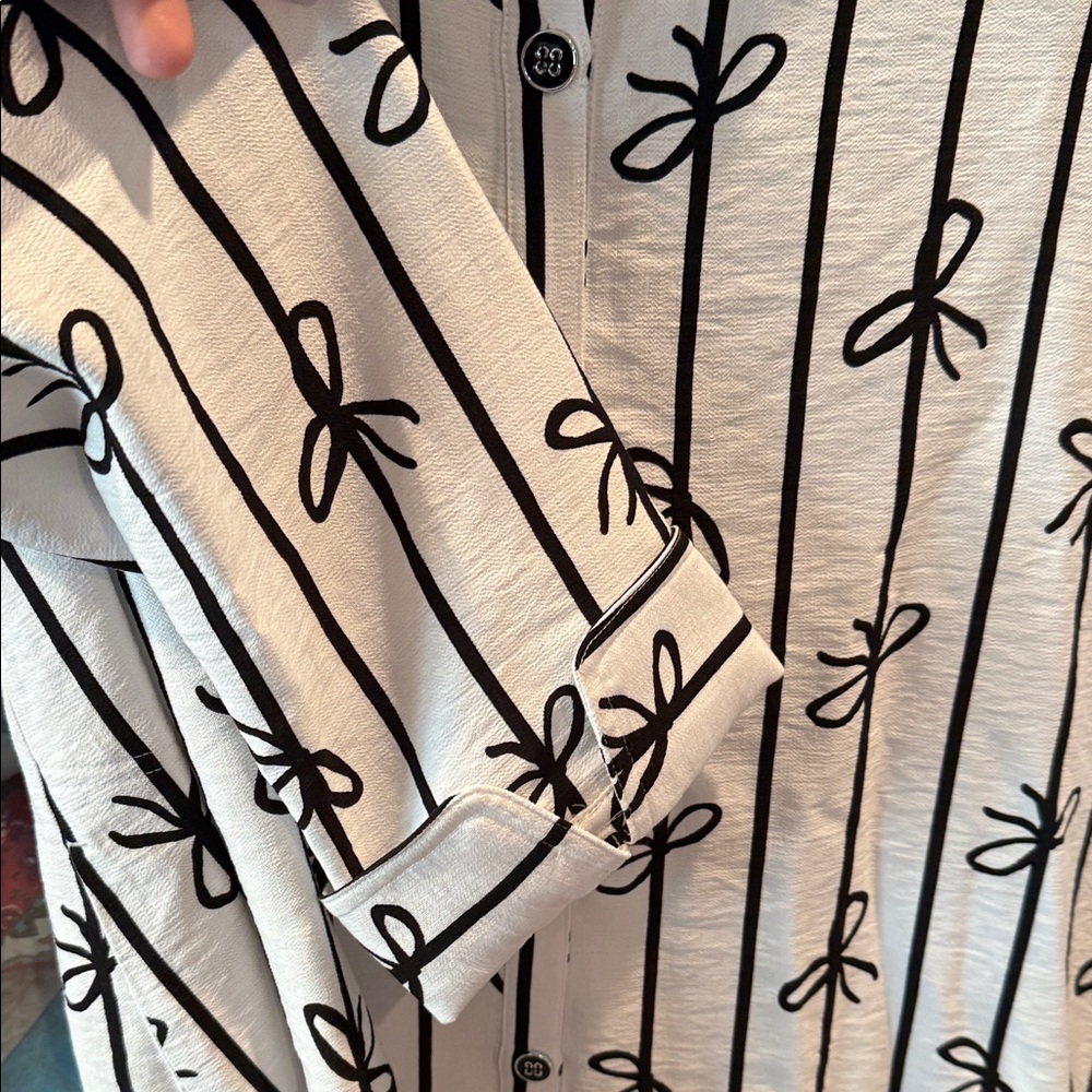 Multiples Black and White Striped Women's Blouse - Picture 4 of 11